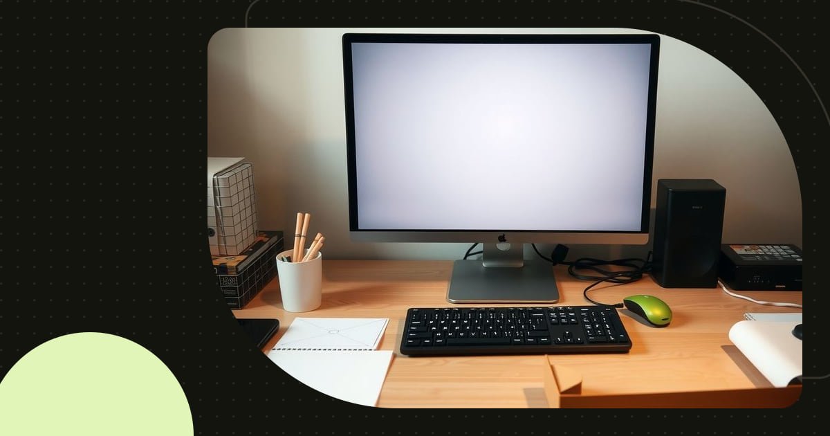 A new desk setup on a first day, the monitor showing an empty workspace