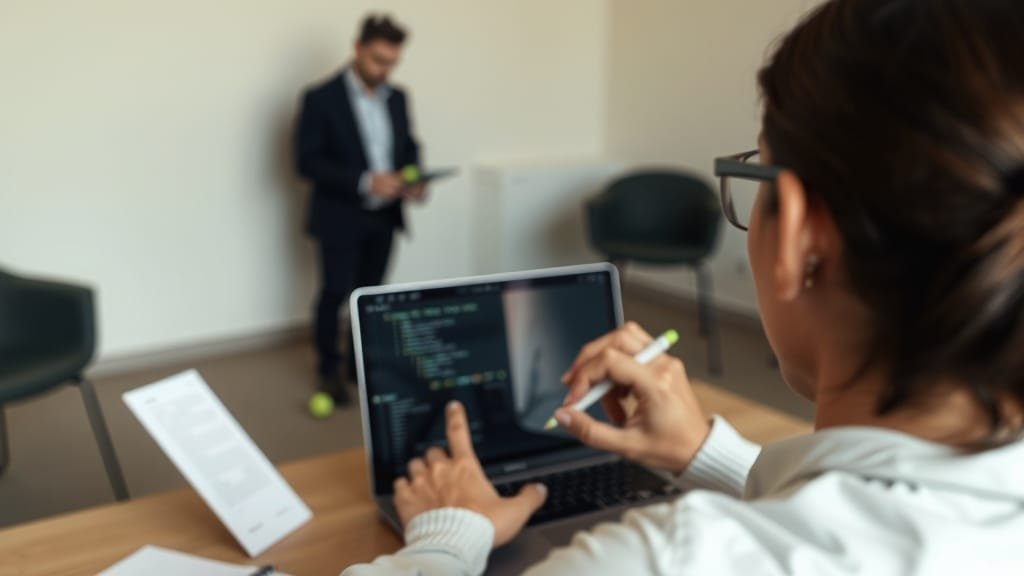 A person trying a clickable prototype on a laptop while an observer takes notes