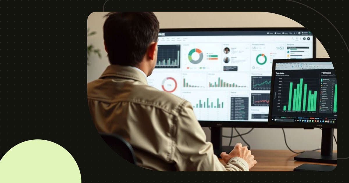 A daily user working a dense dashboard on a wide monitor with a spreadsheet open beside it